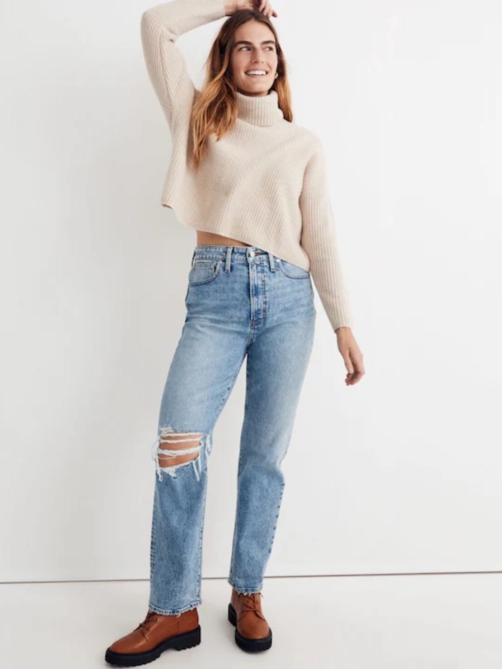 Madewell Perfect Vintage Straight Jean Ripped Knee Edition Size 28